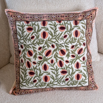 Pomegranate Orchard — Hand Block-Printed Cushion Cover