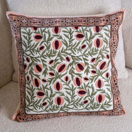 Pomegranate Orchard — Hand Block-Printed Cushion Cover