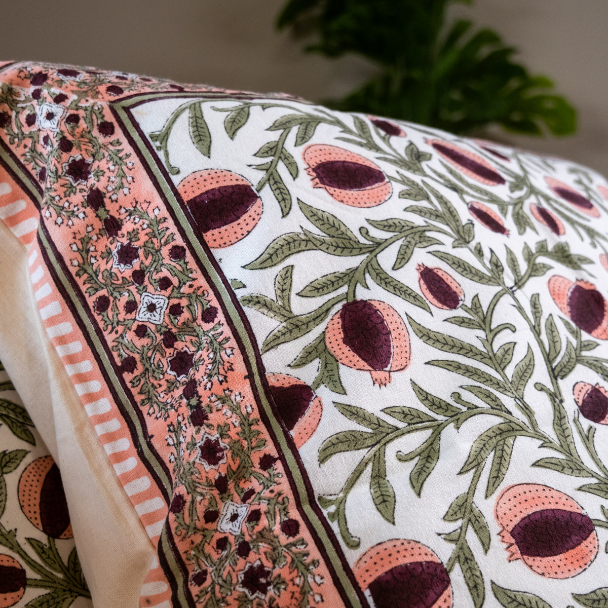 Pomegranate Orchard — Hand Block-Printed Cushion Cover