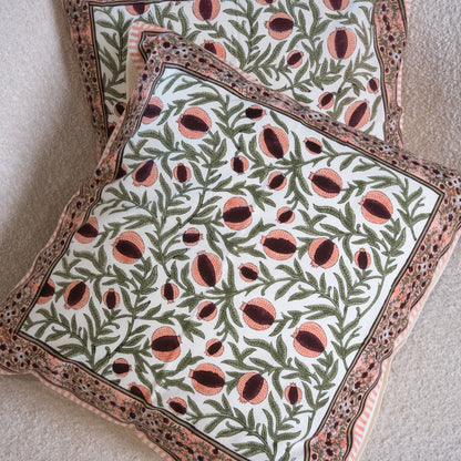 Pomegranate Orchard — Hand Block-Printed Cushion Cover